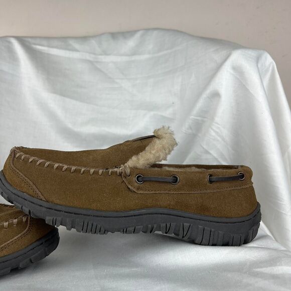 Men’s Clarks Venetian Suede Moccasin Slippers Sage Taupe Lined Loafer Size 8 main image 4